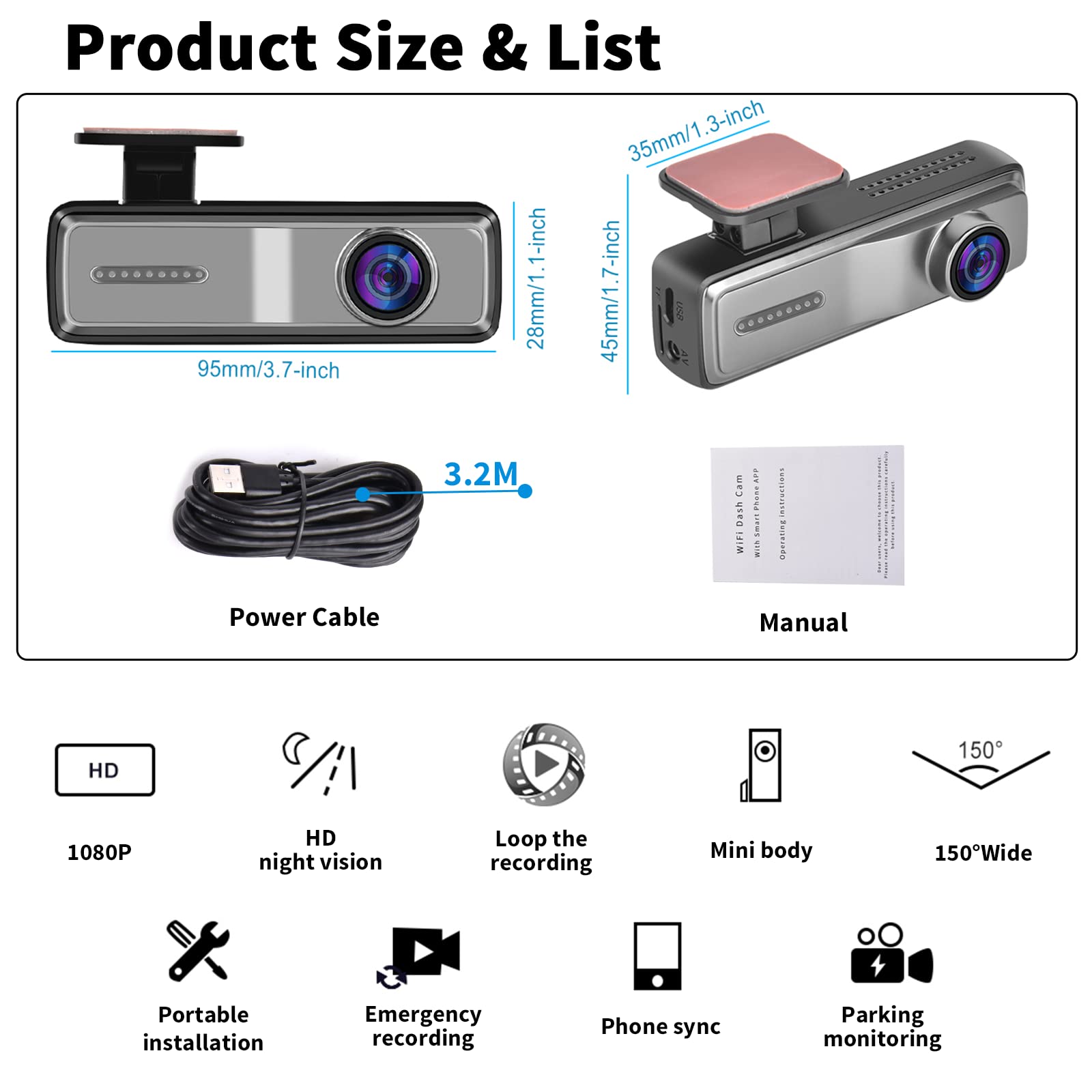 Hikity Dashcam 5 Caméras 1080P WiFi - Vision Nocturne, Parking 24h/24, écran IPS, 64Go Incluse - 10