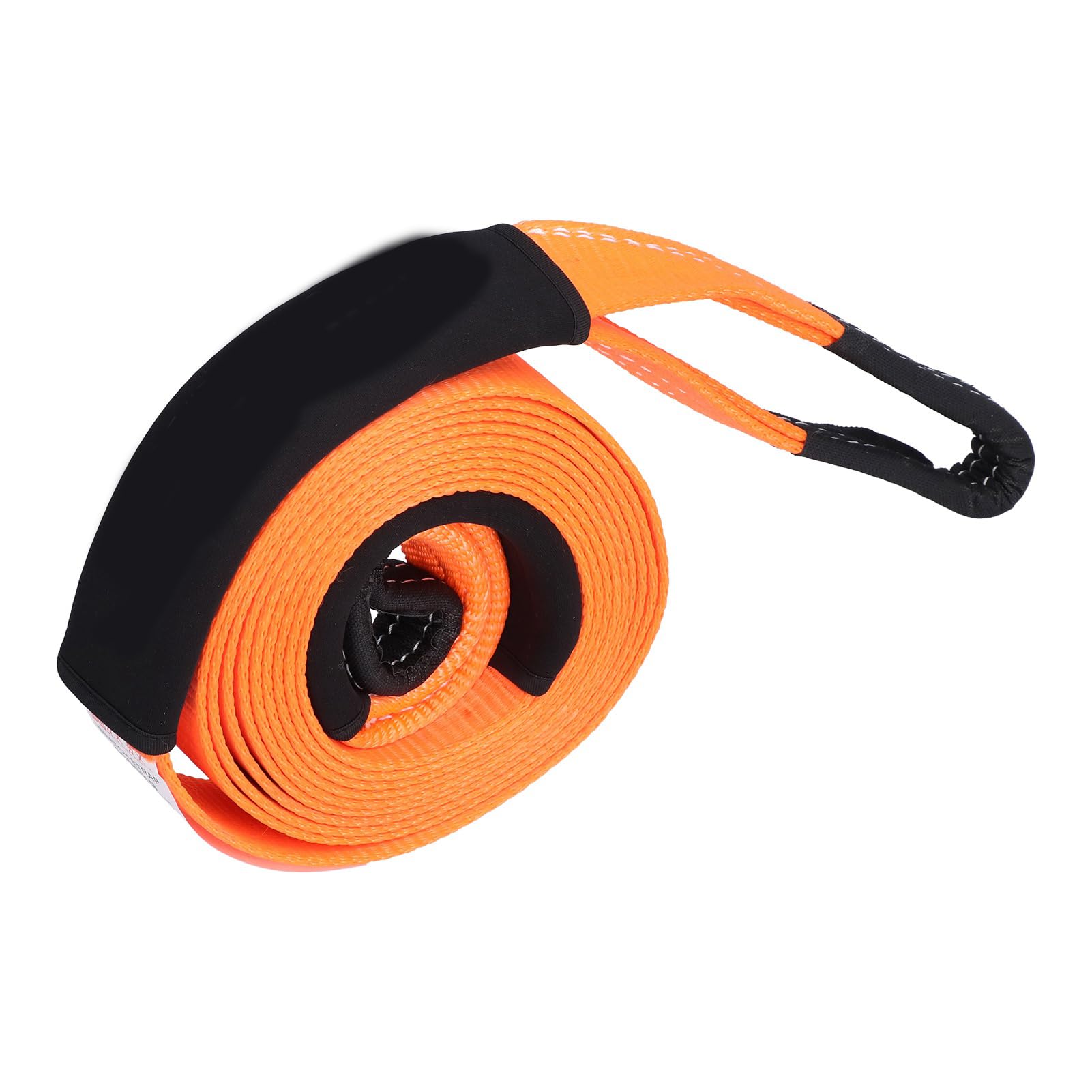 Omabeta Abschleppseil, 5 M, Starkes Polyesterband für Geländebergung und Anhängertransport, 5 Tonnen Kapazität, mit Schäkel und Handschuhen (Orange)