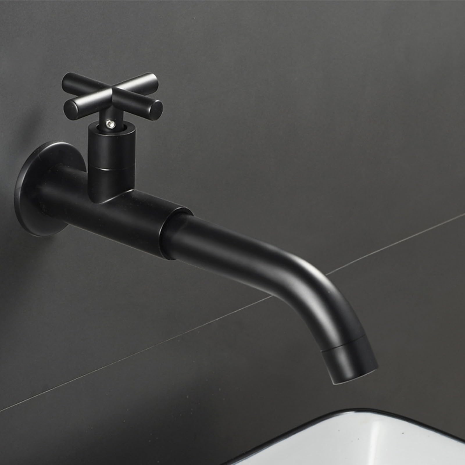 ANVLOJRIH Basin Mixer Tap Bathroom Sink Taps Cold Water Tap Wall Mounted Basin Tap Cross Handle Black,23Cm Lavatory Sink Faucet