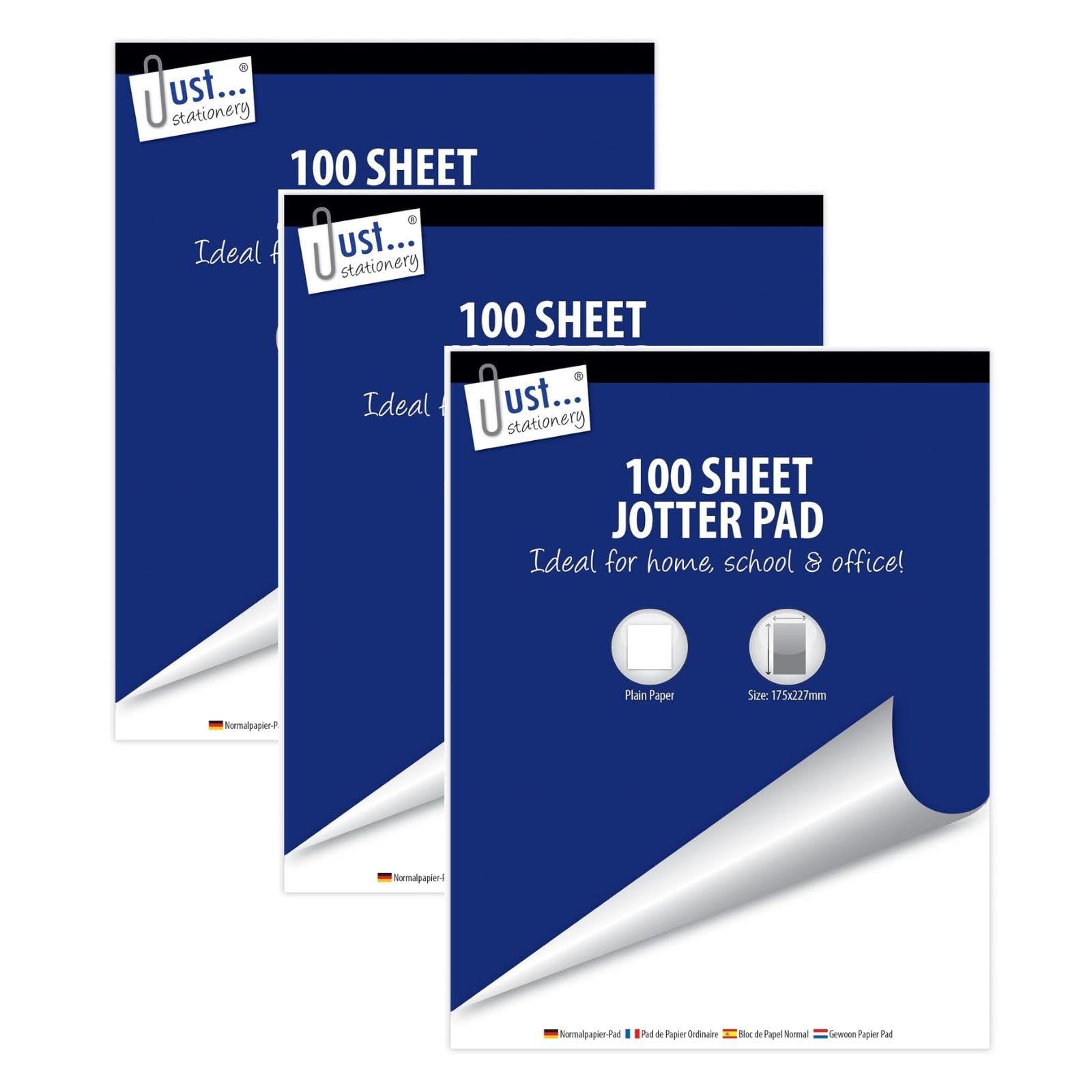 Pack 3 Jotter Pad Plain Notebook Sketchbook - 100 Sheets Plain White Writing Paper - Sketch Pad Flip Notebook - School Notepad College University Students - 100% Recyclable