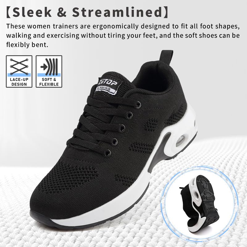 Damen-Turnschuhe, Laufschuhe, Luftkissen, Fußgewölbeunterstützung, Sneaker, Plateau-Sneaker, Damen-Wanderschuhe, Netzgewebe, atmungsaktiv, leicht, Sportschuhe, Outdoor, Fitnessstudio, athletisch,