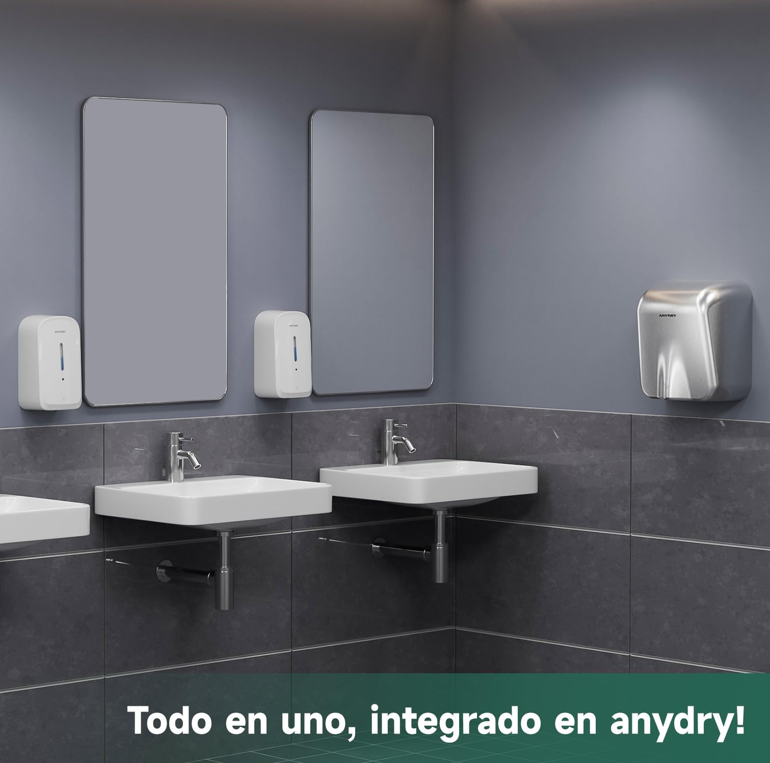 anydry Dispensador automático de jabón líquido Profesional de 1000 ml, Montaje en Pared, sin Contacto, para baños con Alto tráfico, oficinas, hospitales, Modelo 1220S Weiß