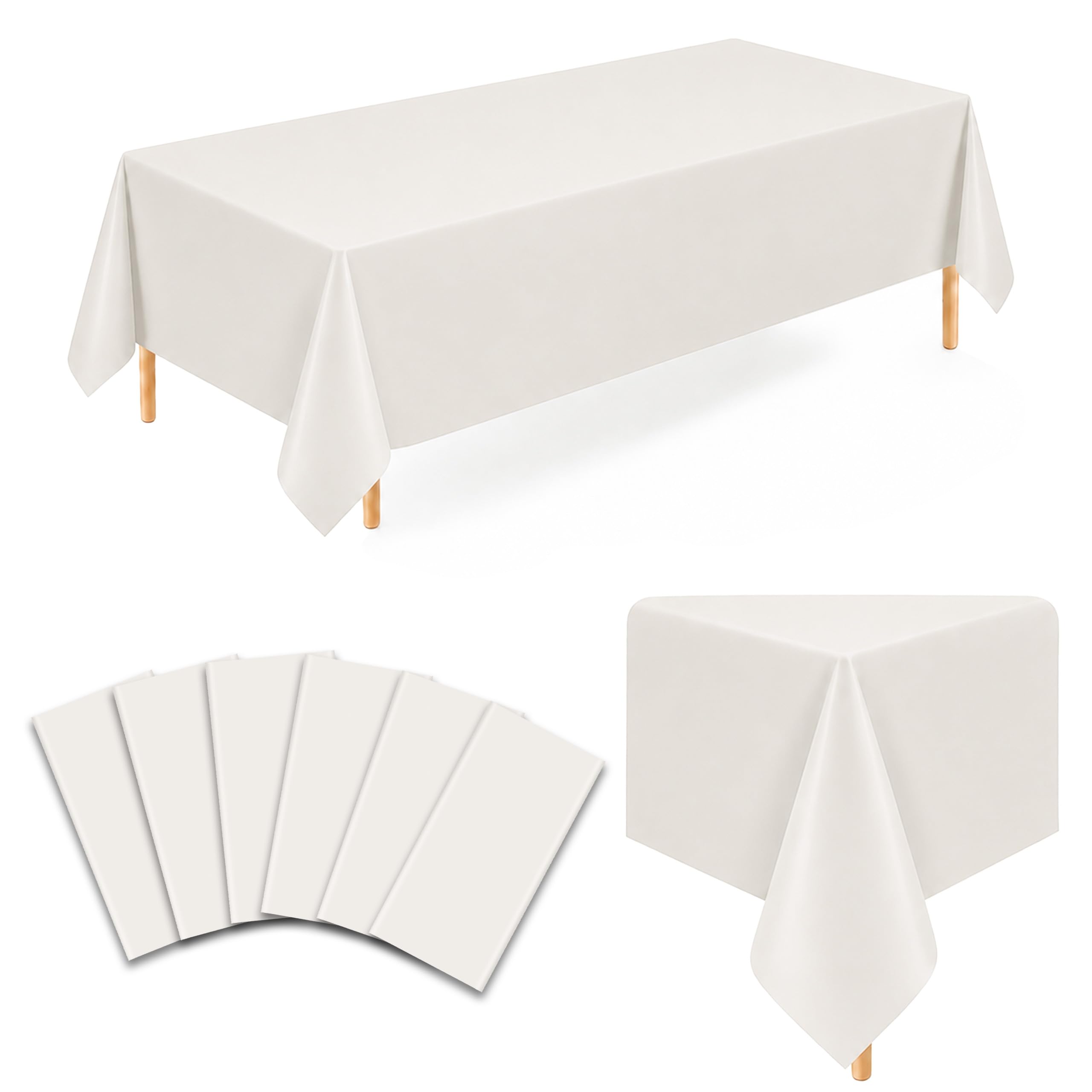 6 Pack Light Greige Plastic Tablecloths, 54 x 111 Inch Disposable Covers