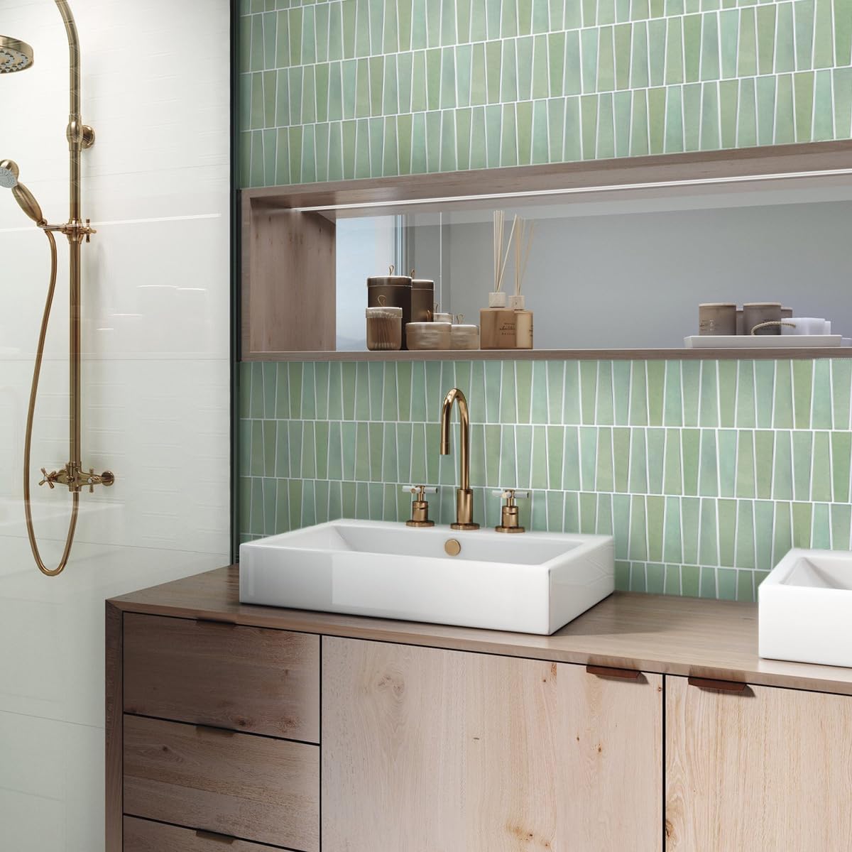 Commomy Matte Peel and Stick Backsplash - 10 Sheets of 11.8" x 11.8" - Green Peel and Stick Tile for Kitchen and Bathroom PVC Stick on Wall Tiles