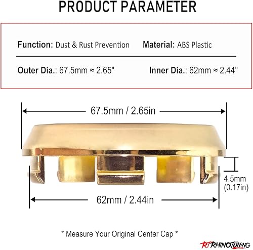 Miniatura 2 de RTrhinoTuning 4 tapas centrales de rueda de 2.657 in compatibles con Leggera-HLT PCD 5-100, 108, 114.3, 120 Griodiolusbright, Racing leggera 8.5x19,