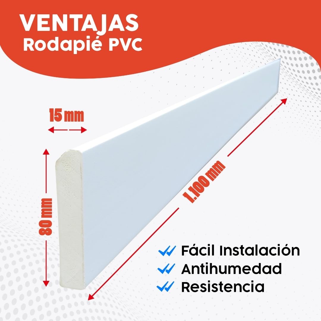Pack 10 Rodapie PVC 110cm | Cubre Zocalo Blanco Antihumedad | Rodapies PVC Resistente & Fácil de Instalar