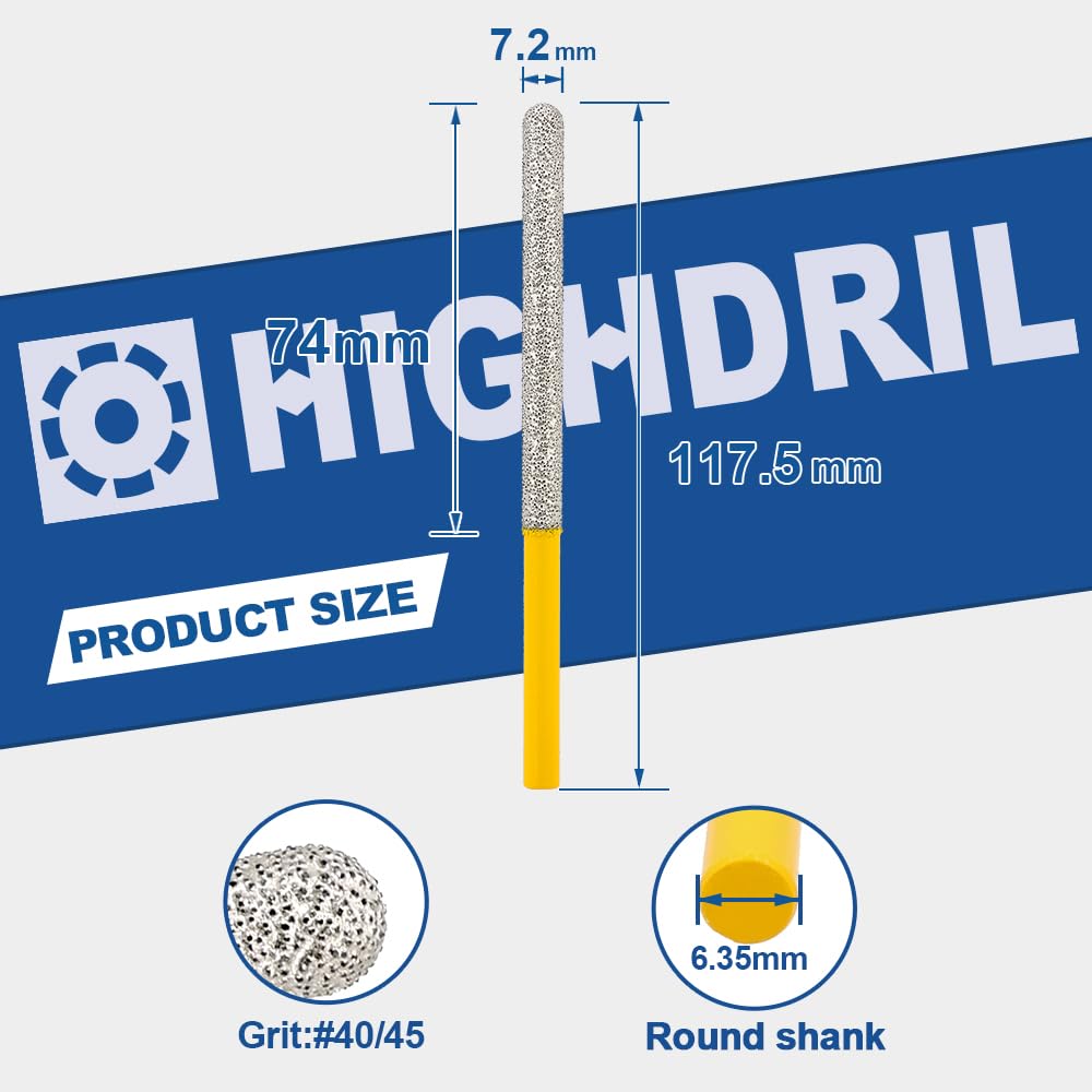 HIGHDRIL Tuck Point Pin Diamond Bit - 2pcs 4 5/8 Length x 1/4 Round Shank Diamond Glitter Bit for Wet/Dry Removing Old Mortar Grinding/Shaping Masonry,Stone,Concrete,Inside Corners