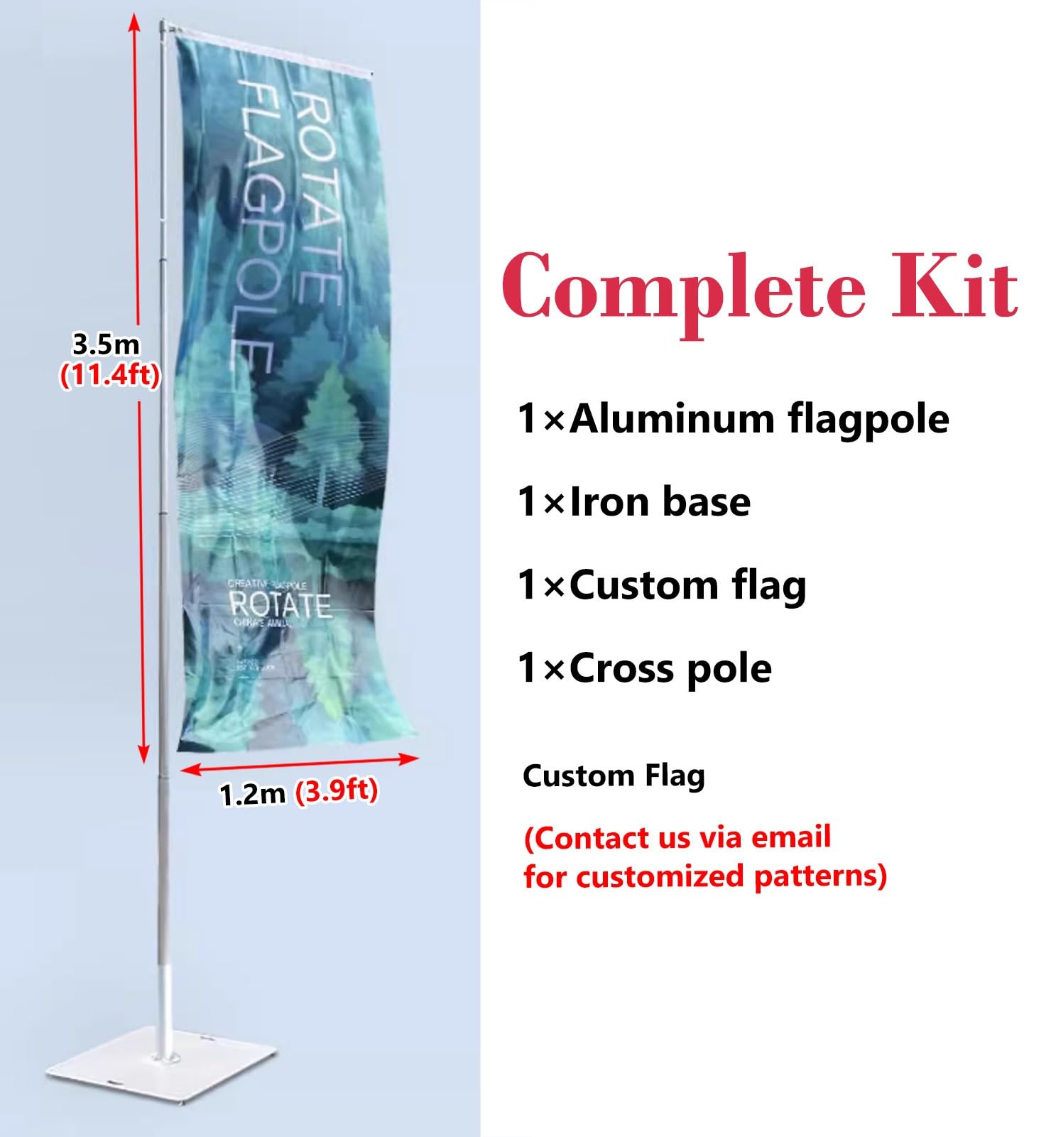 Drapeaux en plumes personnalisés pour les entreprises avec mât, kit de mât de drapeau publicitaire en plumes – Base robuste de 15 kg, mât de drapeau en plumes pour la promotion d'événements