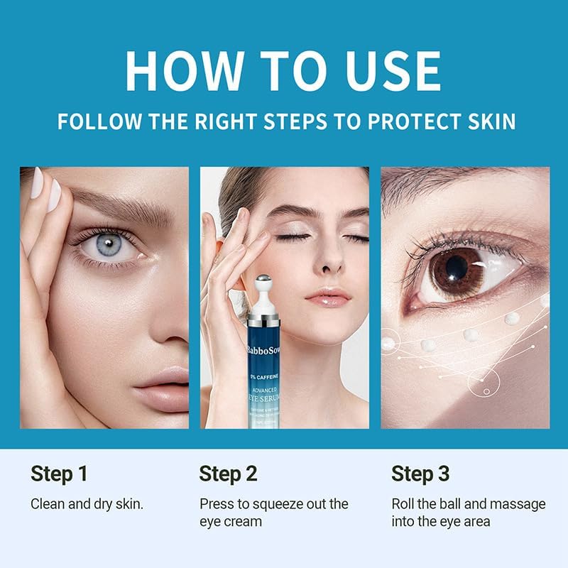 5% Caffeine & Retinol Eye Cream for Dark Circles, Puffiness & Wrinkles - Anti Aging Under Eye Serum with 360° Roller Ball - Men & Women Dark Circle Treatment - Image 4