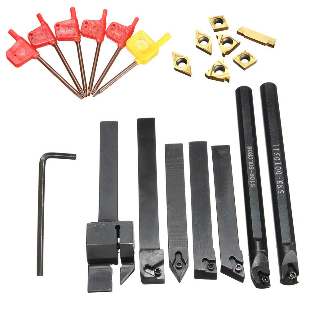 KingLan 7Pcs 10Mm Tour Tournant Porte-Outil Ennuyeux De Barre avec des Clés T8 Et des Inserts De Carbure