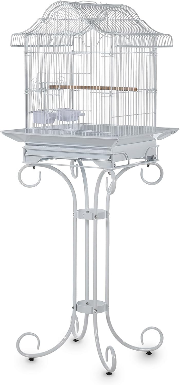58" Vintage Scrolled Bird Cage - Heavy-Duty Metal with Rust-Resistant Coating, Parrot Cage with Slide-Out Tray, Stand, Perch & Bowls, Victorian Bird Aviary for Cockatiel, Parakeet, Finch & Lovebird