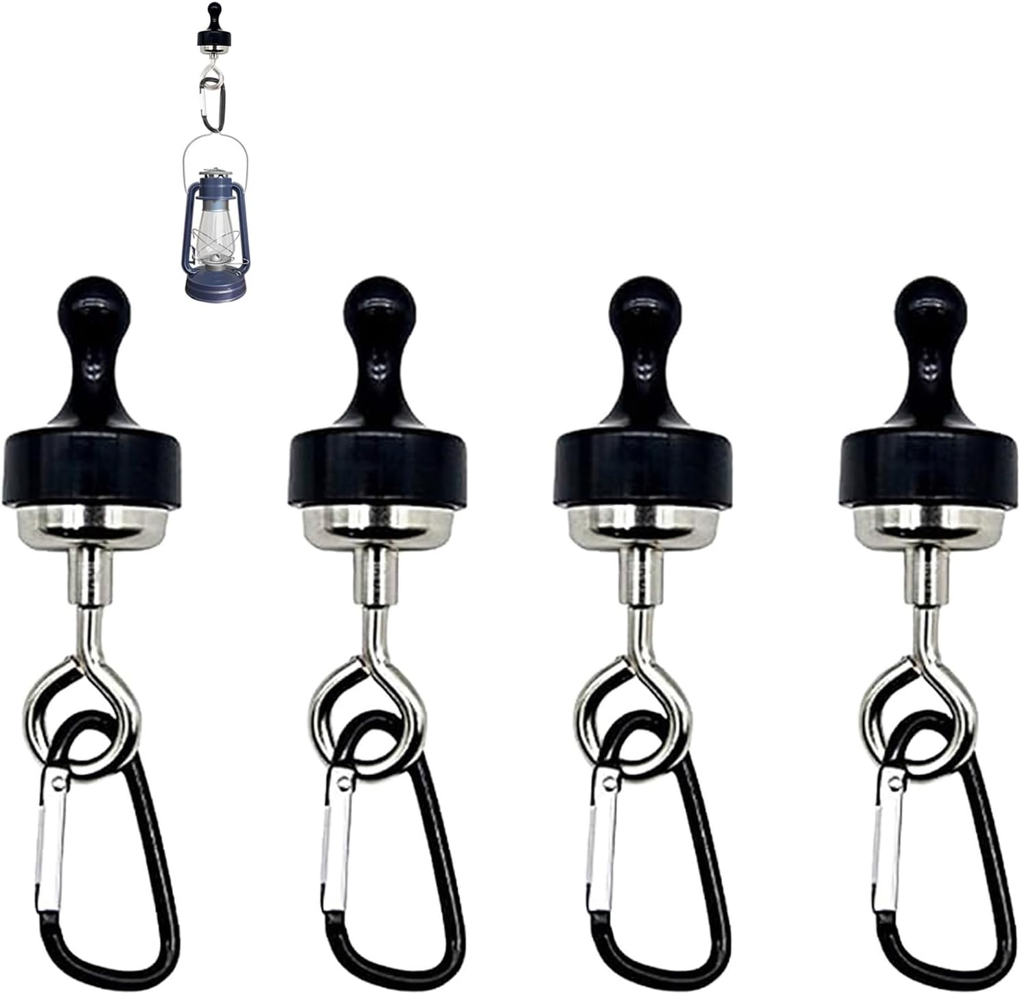 Outdoor Strong Magnet Hooks (4-Piece Set) 5kg Load Capacity Strong Magnets with Rotating snap Hooks, Suitable for Yachts, barbecues, Camping, Kitchens, garages - Black