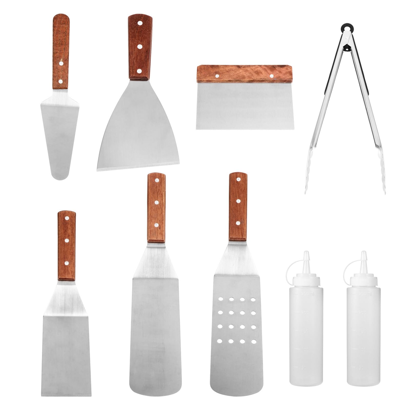 Abaodam Juego de Utensilios para Barbacoa de Acero Inoxidable 9 Piezas, Herramientas para Asar al Aire Libre, Accesorios Resistentes para Cocina y Parrilla, Uso Profesional y Doméstico