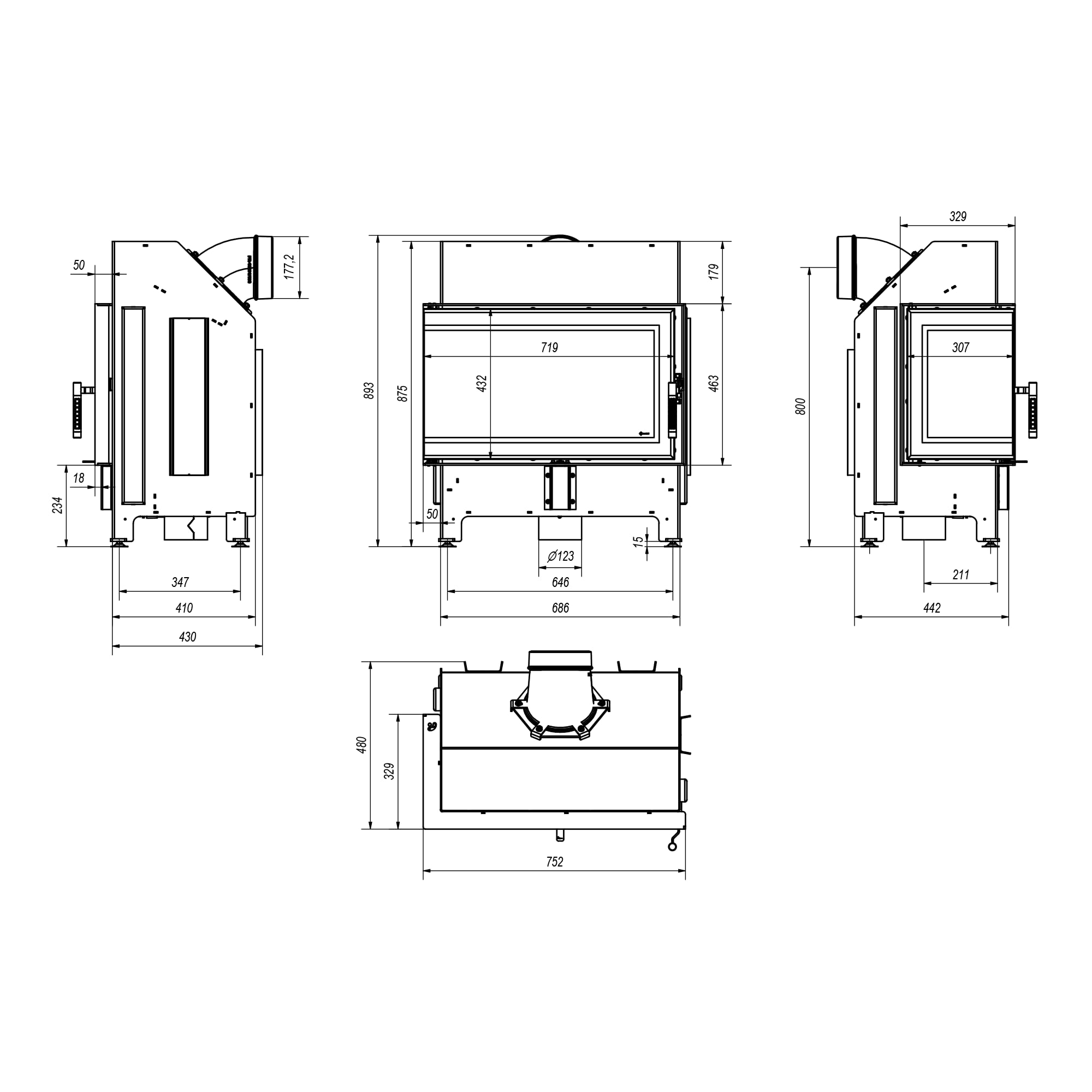 KRATKI Inserto per camino in acciaio a legna ZIBI 9,9 kW Ø180 sinistro A+ | Acciaio nero, efficienza 86%, classe A+. Ecodesign, BImSchV 2, Flamme Verte 7; per recupero calore.; combustione efficiente