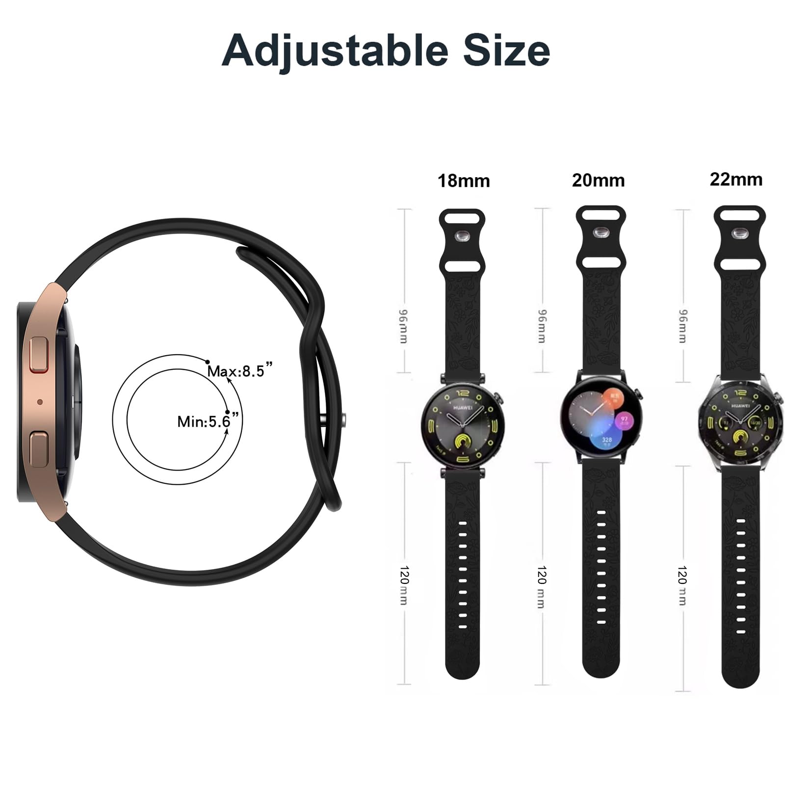Zapasowy pasek do zegarka Garmin Venu, 18 mm, 20 mm, 22 mm, sportowy pasek do zegarka Amazfit Bip Helio, miękki silikonowy pasek kompatybilny z Samsung Watch