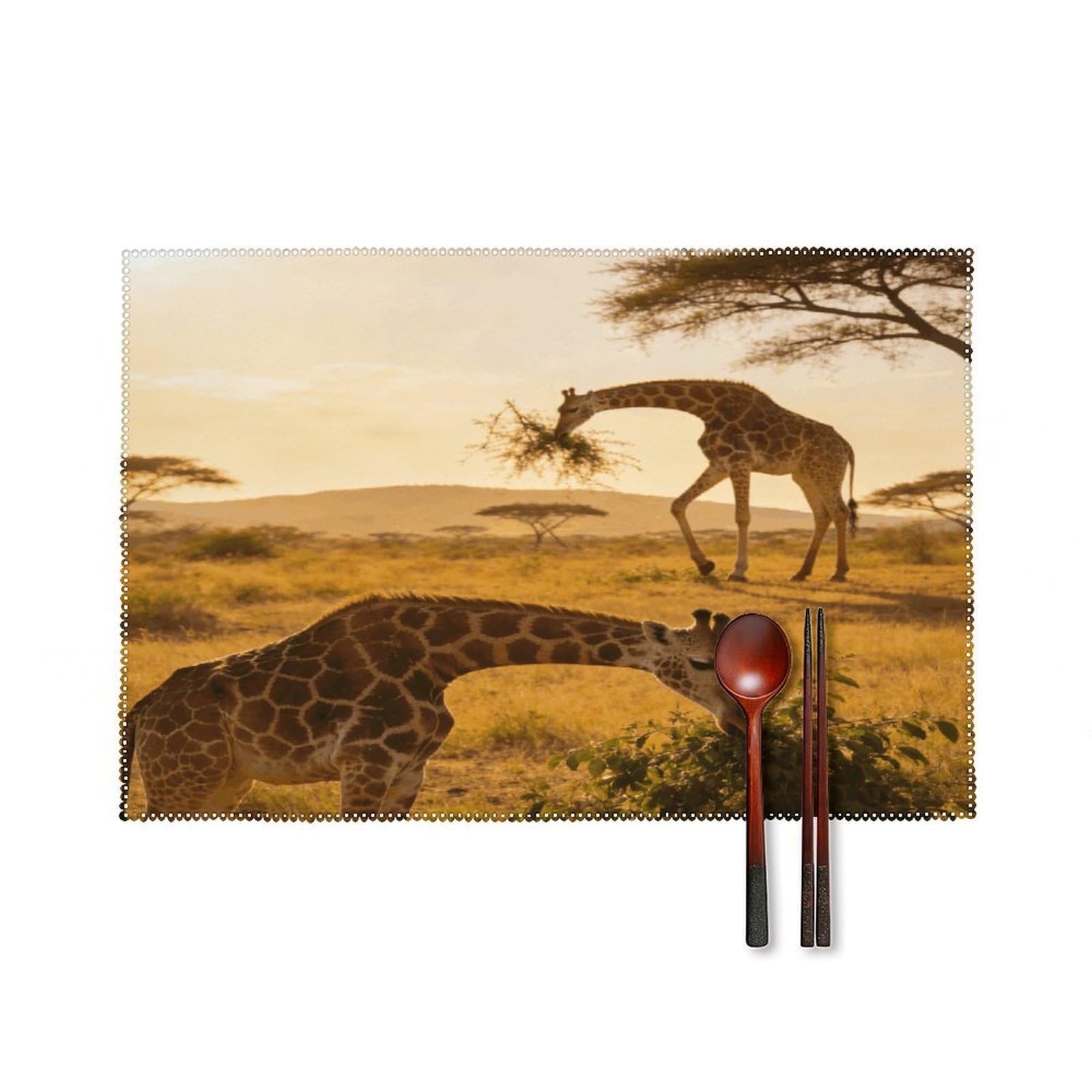 Khauerbc Style African Giraffes Placemats Set Of 6,Decorating The Dining Table，Canvas Washable Table Mats，Wipe Clean Anti Slip Dining Table Place Mats For Party Kitchen Dining Decoration