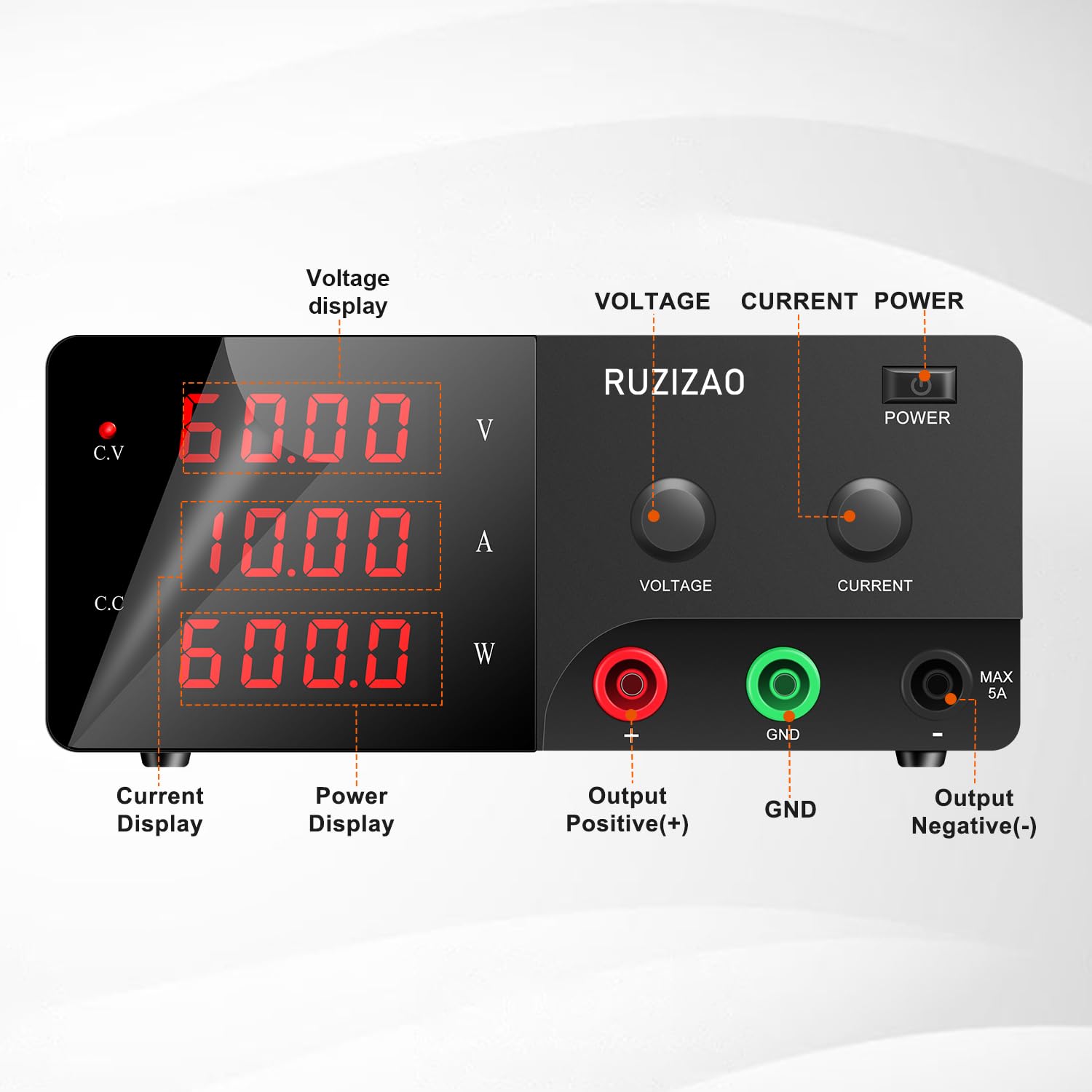 Alimentatore da Banco 30V 10A, Alimentatore da Laboratorio Regolato con Encoder e LED Display a 3 Cifre, Alimentatore Banco Regolabile con Porta USB 5V/2A Alimentazione DC Regolabile da Banco