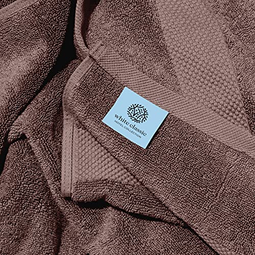 Image of White Classic Luxury Bath Towels Set of 4 Large - 700 GSM Cotton Ultra Soft Bath Towels 27x54 | Highly Absorbent and Quick Dry | Hotel Towels for Bathroom Luxury, Plush Shower Towels, Brown