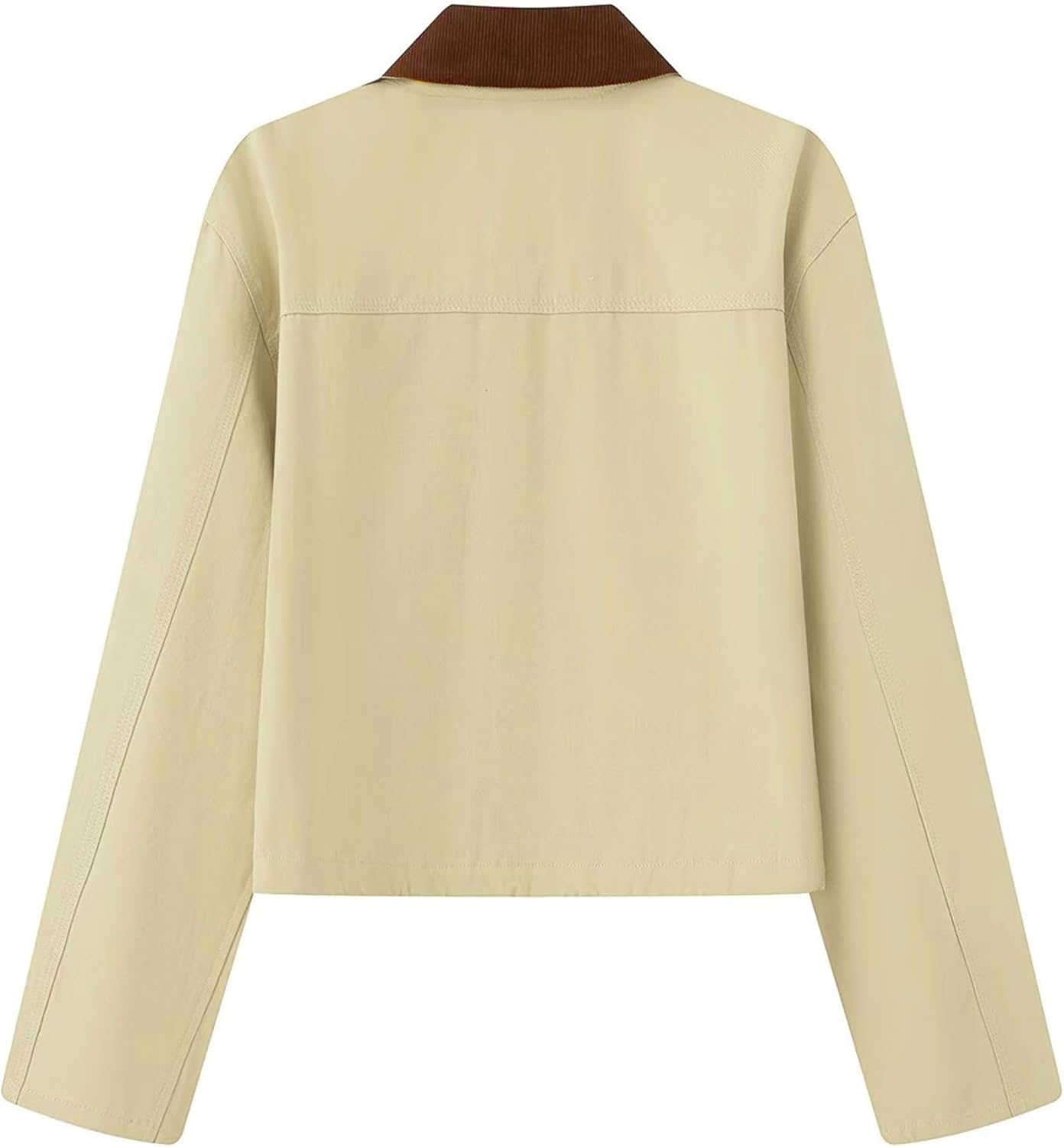 Womens Cropped Zipper Jackets Contrast Collar Casual Button Varsity Shackets Outwear with Pockets - Image 4