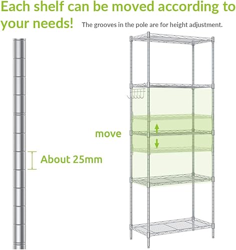Miniatura 6 de Cozzine Estantes de almacenamiento de 5 niveles, estantes de almacenamiento ajustables de 21 x 11 x 59 pulgadas, estantería de alambre de tubo de