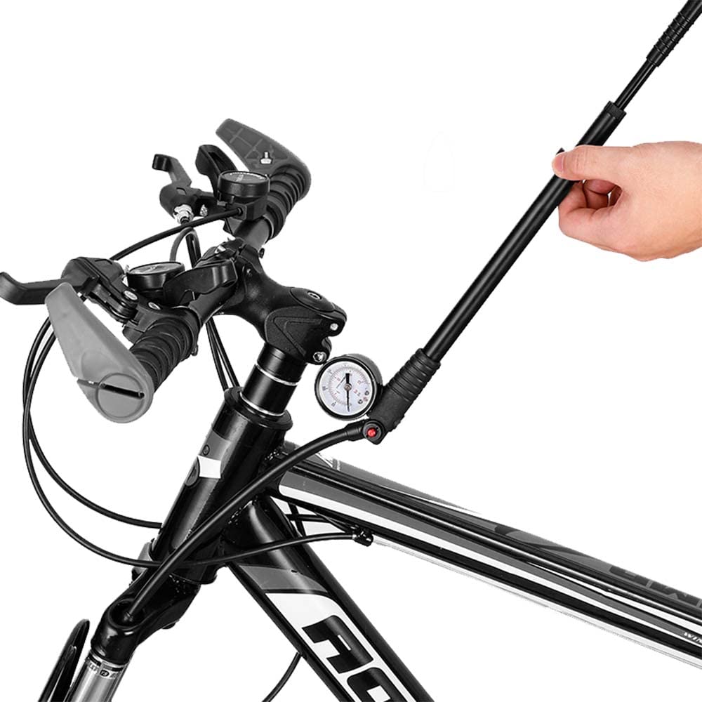 E-Bike Fahrradpumpe Barometer Dämpferpume Hochdruck Luftpumpe Gabel Pumpe Fahrrad Ventilpumpe Schrader-Ventil Presta-Ventil 300 PSI (20 Bar) Druckleistung Druckknopf-Entlüftungsventil