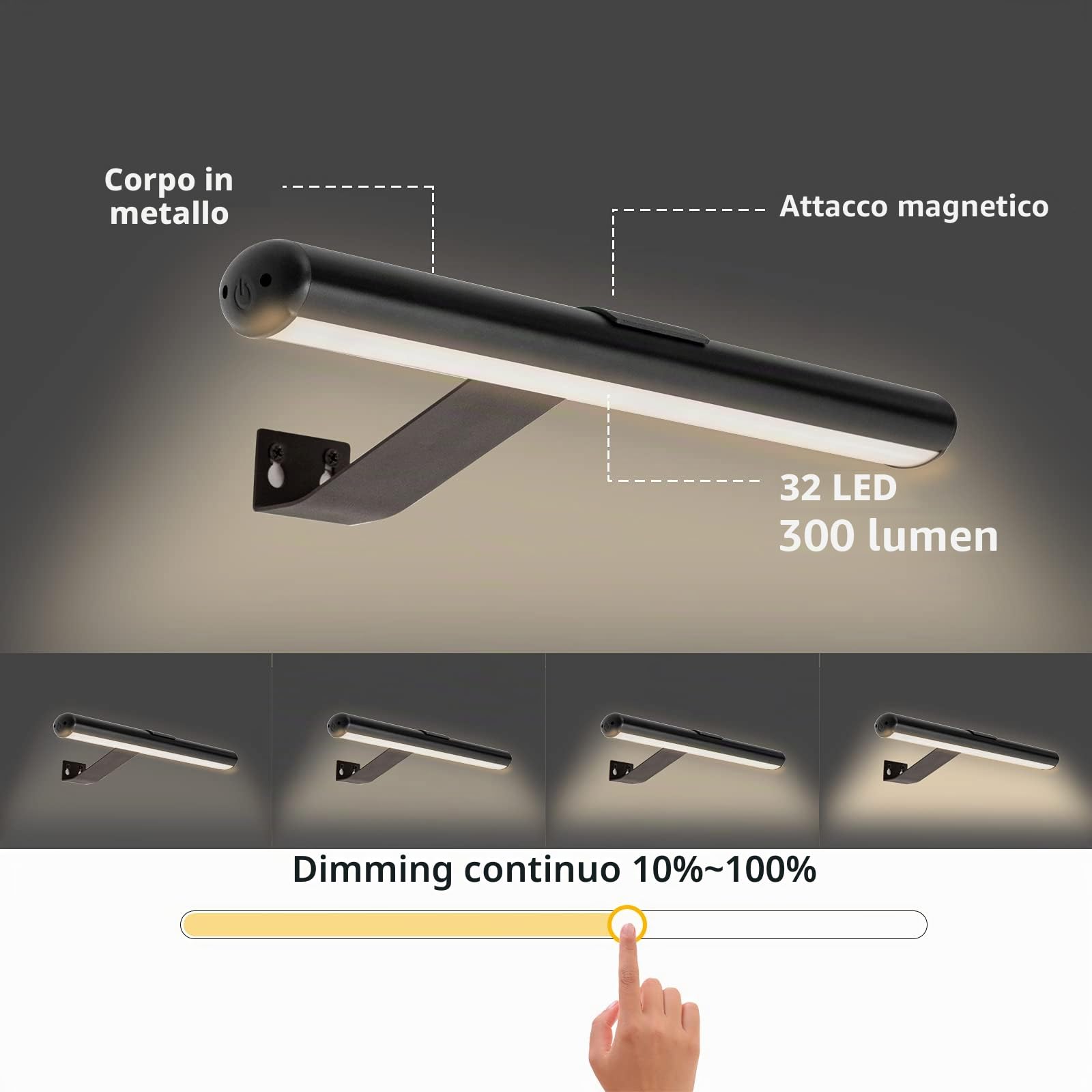 Luce per quadri wireless ricaricabile con telecomando, lampada per esposizione artistica in metallo per foto, luce di accento per bersaglio a batteria con timer dimmer
