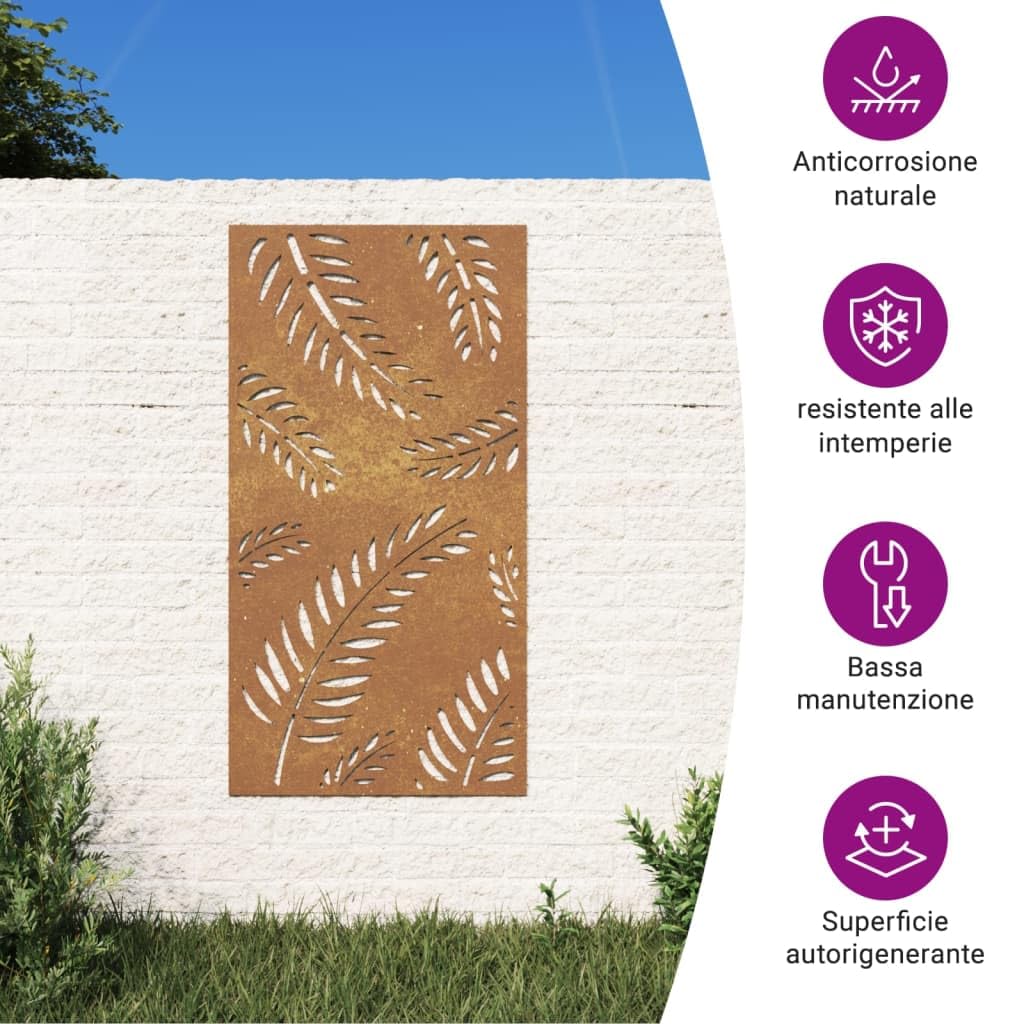 vidaXL Decorazione Muro da Giardino 105x55 cm Foglia Acciaio Corten