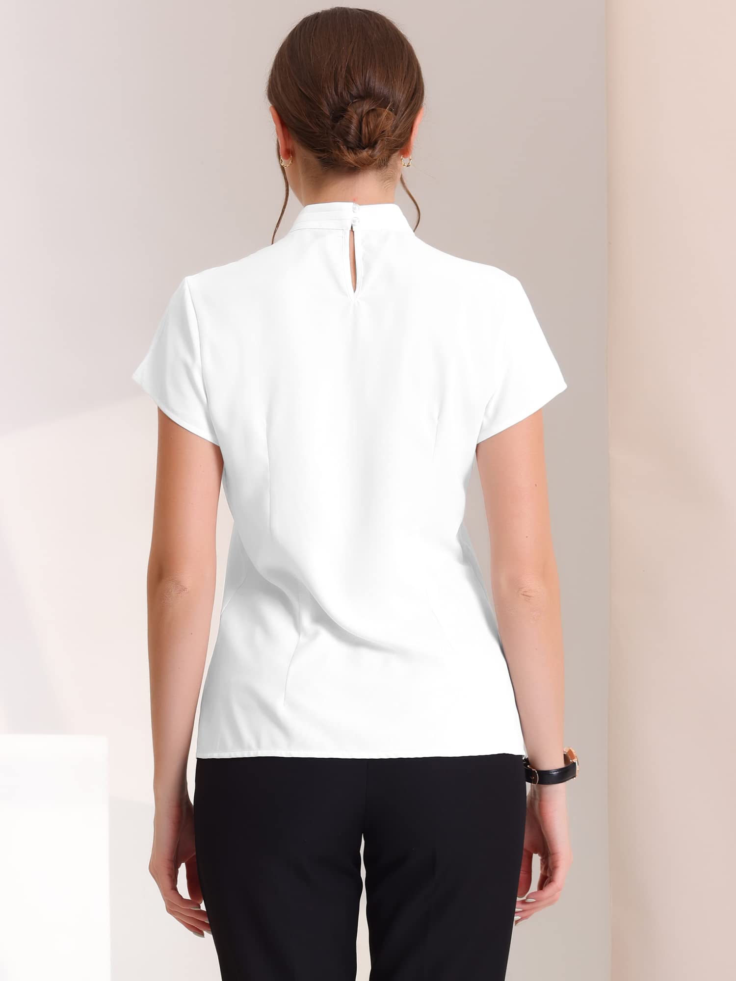 Allegra K Top da lavoro da donna con colletto alla coreana, manica ad aletta e buco della serratura sul retro, elegante
