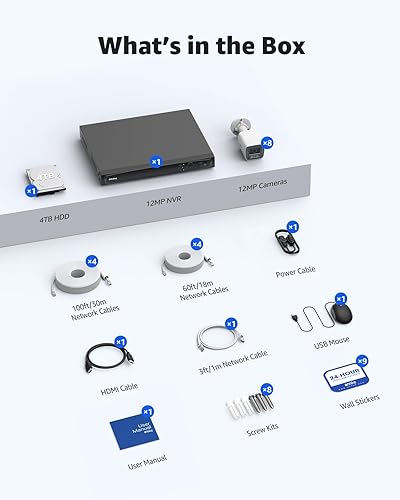 Miniatura 9 de ANNKE Sistema de cámara de seguridad de 12 MP, grabadora NVR de 16 canales con detección de movimiento AI, 8 cámaras IP PoE con visión nocturna a