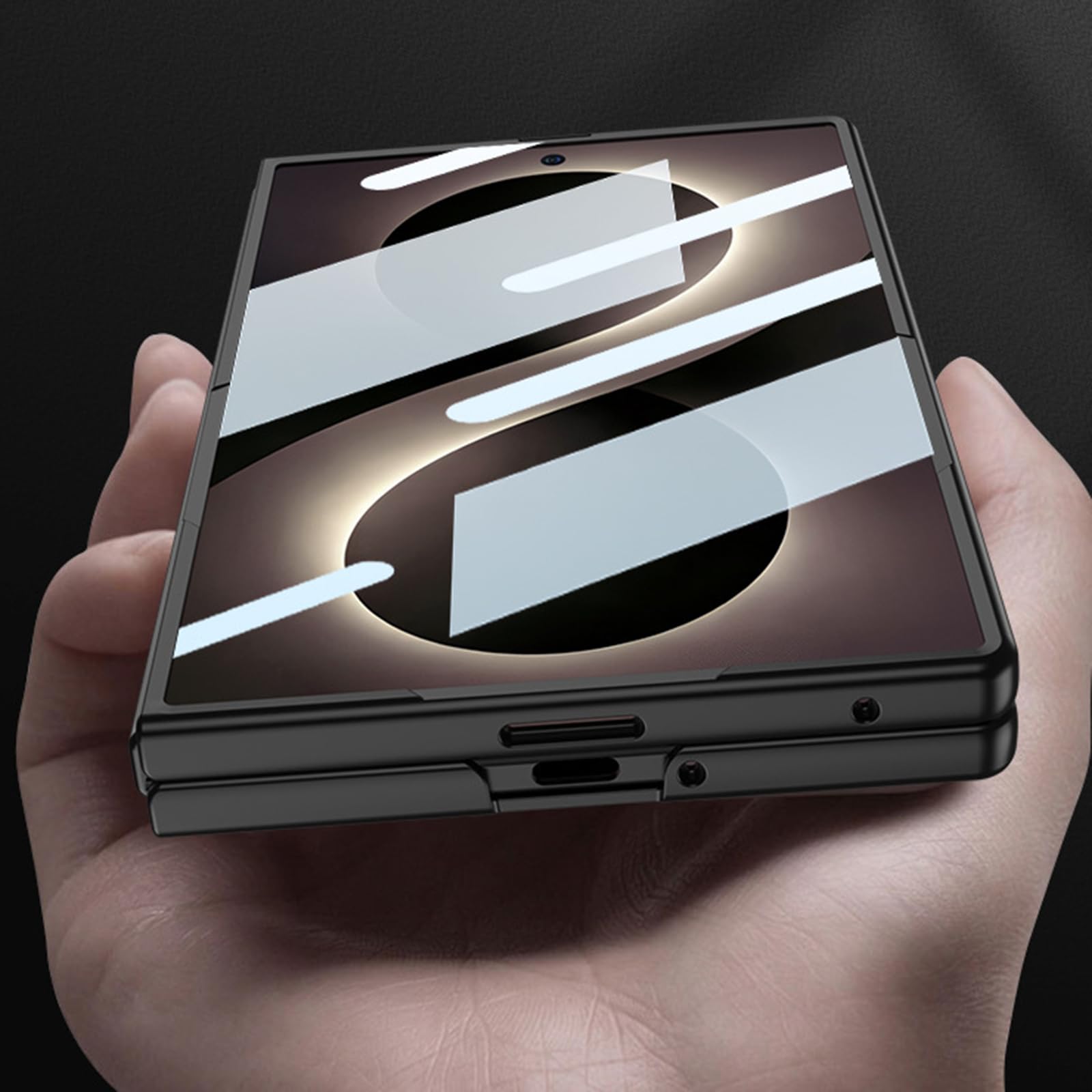Funda Delgada For Samsung Galaxy Z Fold 8, con Soporte For Bolígrafo, Funda Esmerilada De PC Dura, Funda Protectora De Lente De Pantalla De Vidrio Templado De Envoltura Completa(Silver)