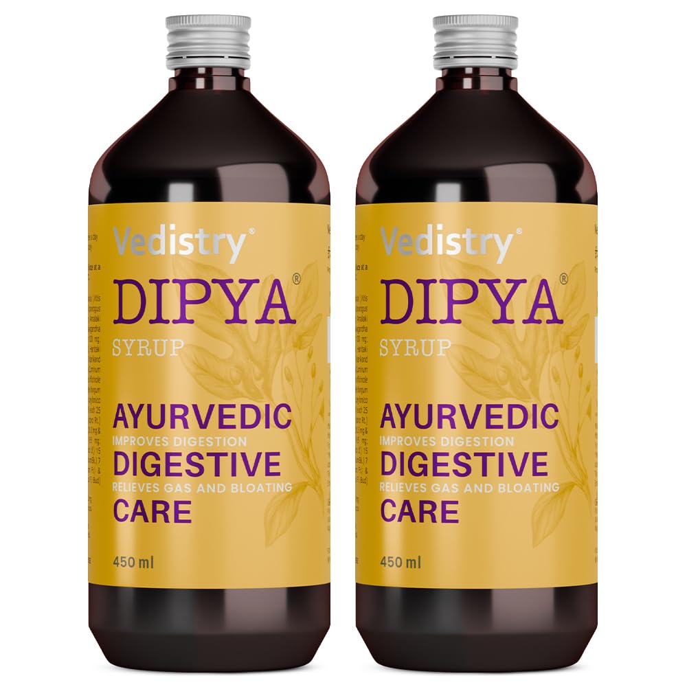Dipya Ayurvedic Digestive Syrup | Ayurvedic Digestive support for Indigestion, Gas, Bloating & Post-Meal Heaviness | Clinically Proven to give relief in 4 weeks – 450 ml (Pack of 2)