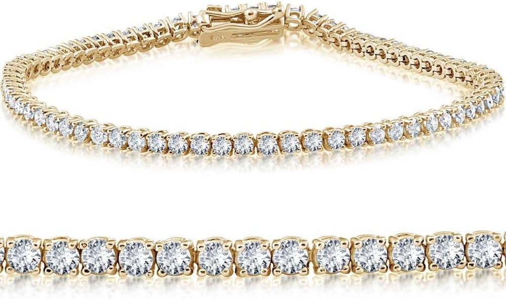 P3 POMPEII314k Yellow Gold 3 ct Round Cut Diamond Tennis Bracelet 7"