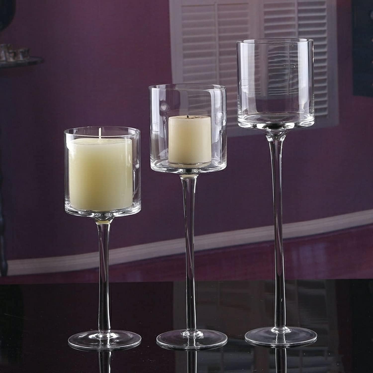 Glass Candleholders Tea Light Candle Holders Clear Wedding Weddings Hurricane Tall Elegant Ideal For Dining Party Home Decor Parties Table Settings Gifts Tealight Gifts Sets of Different Sizes (small) : Home & Kitchen