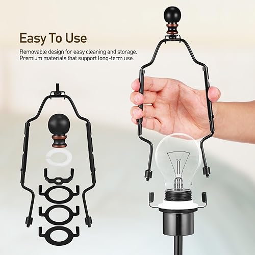 Miniatura 5 de Didiseaon Juego de 2 soportes de arpa de pantalla de lámpara de 8, 9, 10 pulgadas, kit de arpa de lámpara ajustable, marco de cuerno negro, soporte