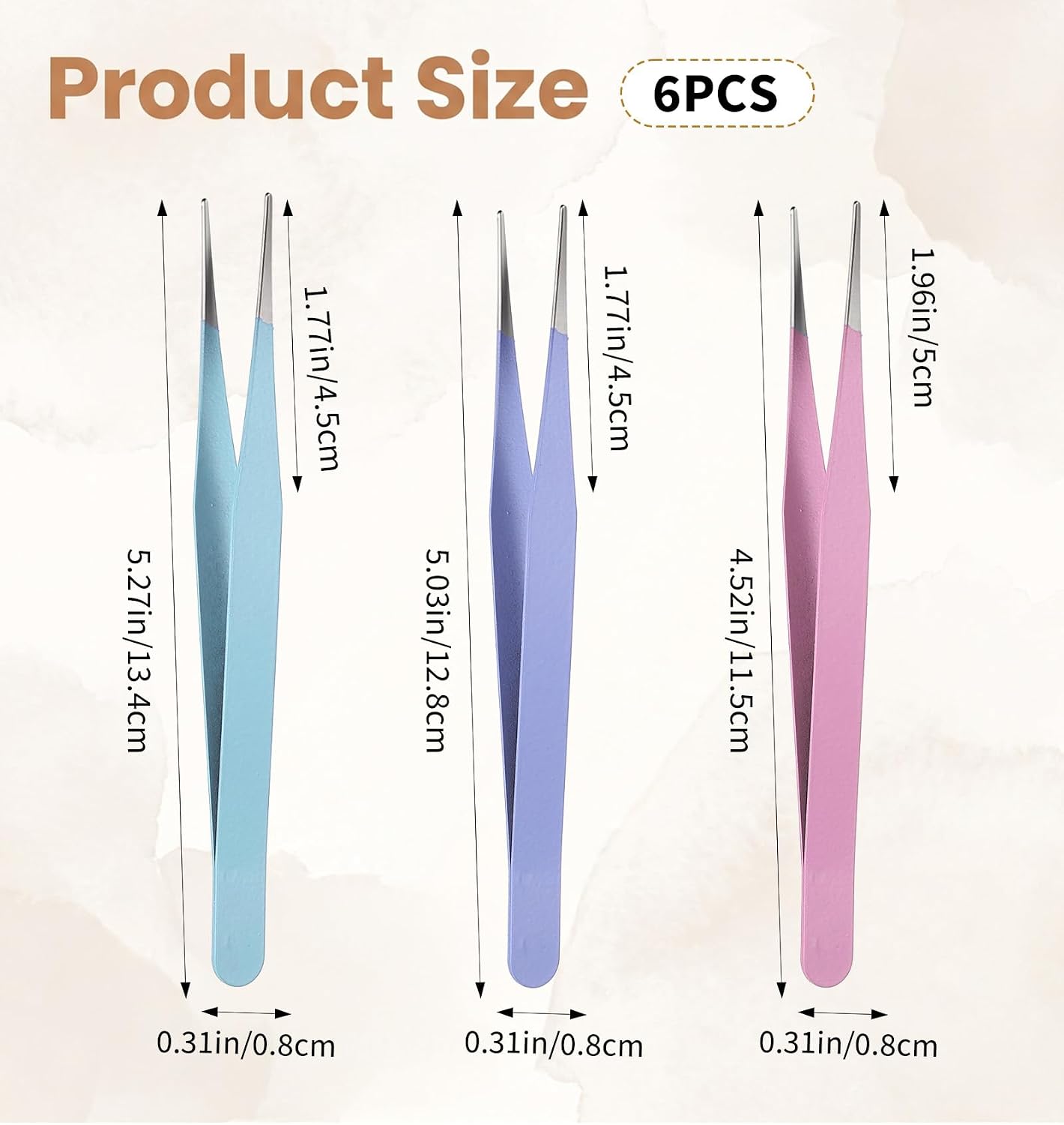 6 Pack Fine Point Tweezers, Needle Point Tweezers for Facial Hair