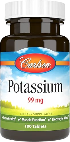 Carlson - Potasio, 99 mg, promueve la salud nerviosa y la función muscular, 100 tabletas