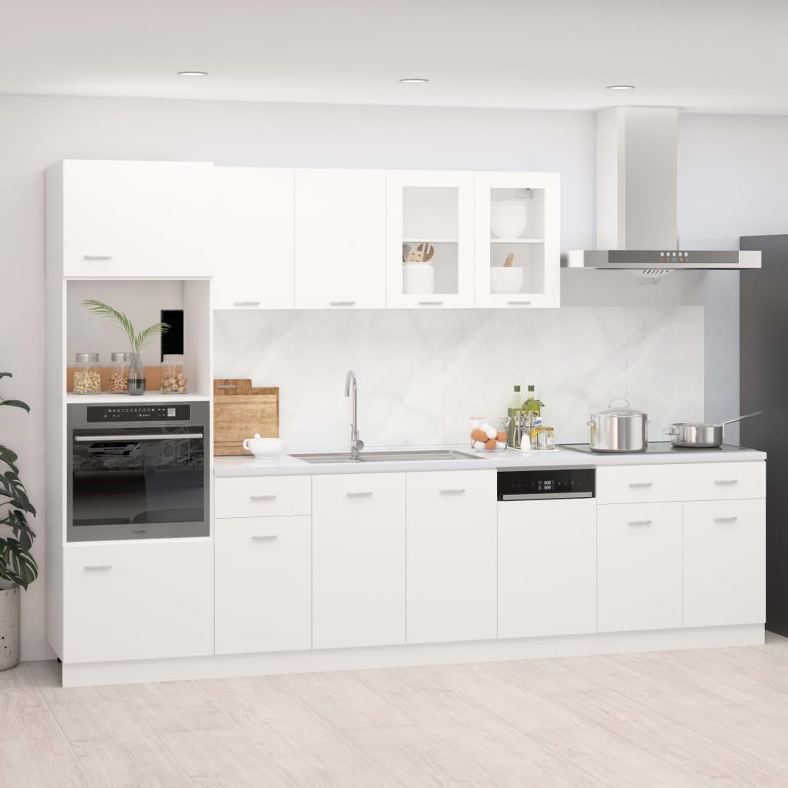 Homgoday 7-TLG. Küchenzeile Lyon Weiß Holzwerkstoff Schrank Model3067623