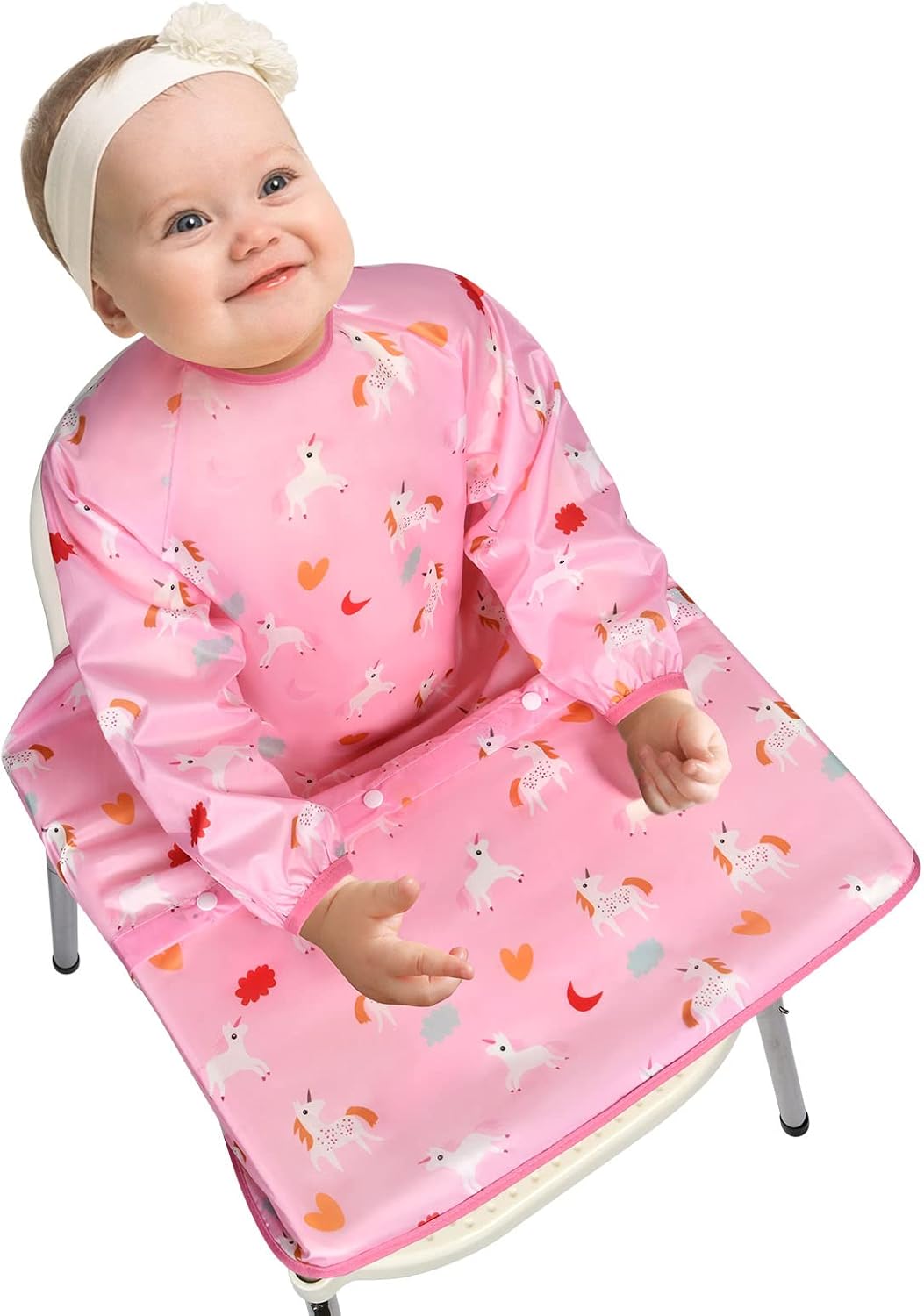 Bavaglino Impermeabile A Manica Lunga Per Neonato - Aggancio Al Seggiolone, Unisex - Foto 8