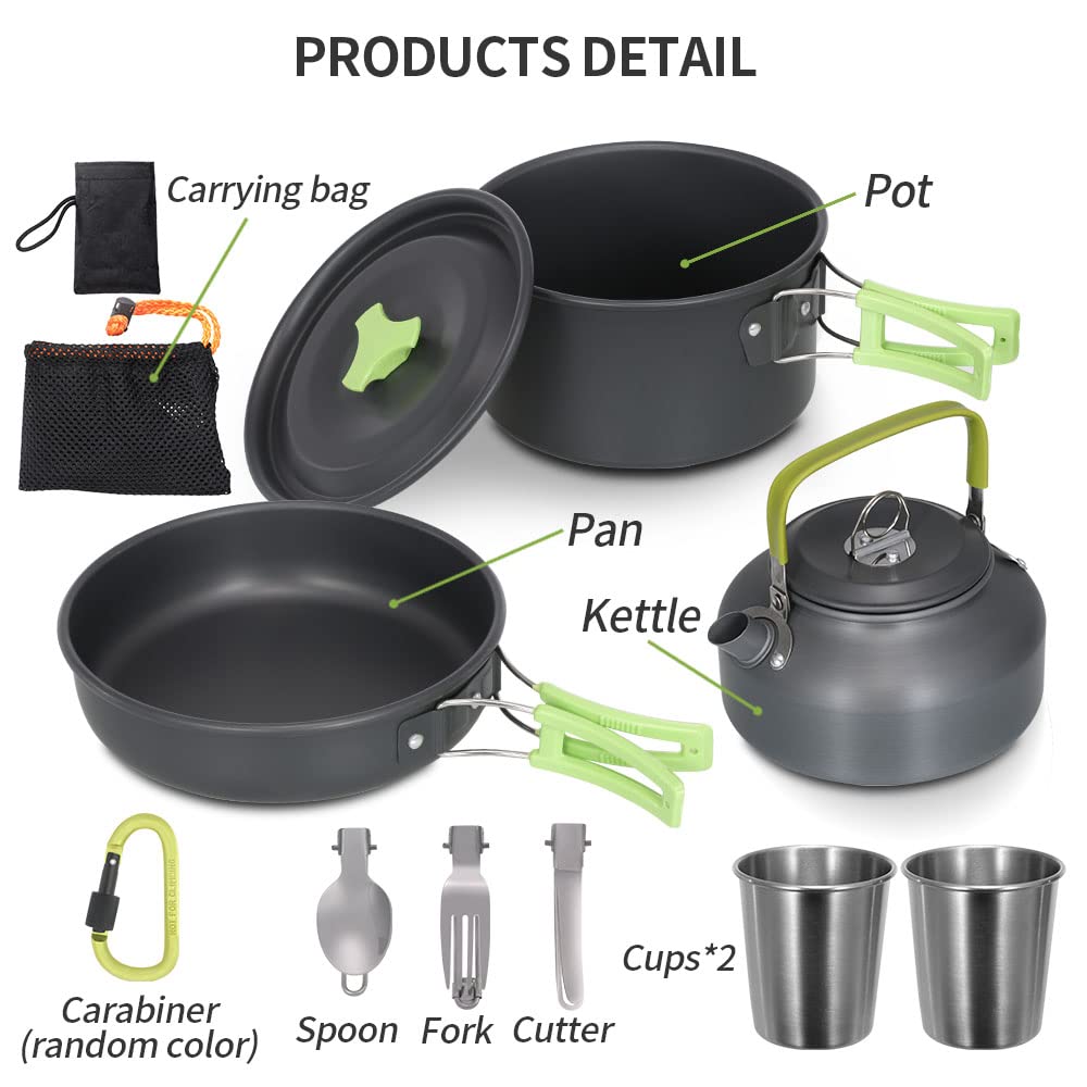 Lixada Set Pentole da Campeggio, Set di Pentole per Bollitore Portatile Leggero, Cucchiaio, Forchetta per Picnic, Escursionismo