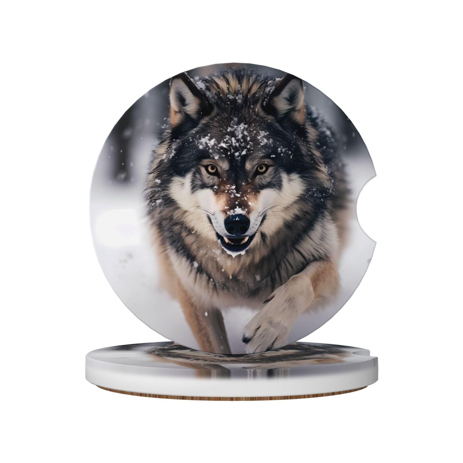 Wolves Printed Ceramic Car Cup Coasters (2 Pack), Suitable for car Cup Holders, 2.56 inch Diameter