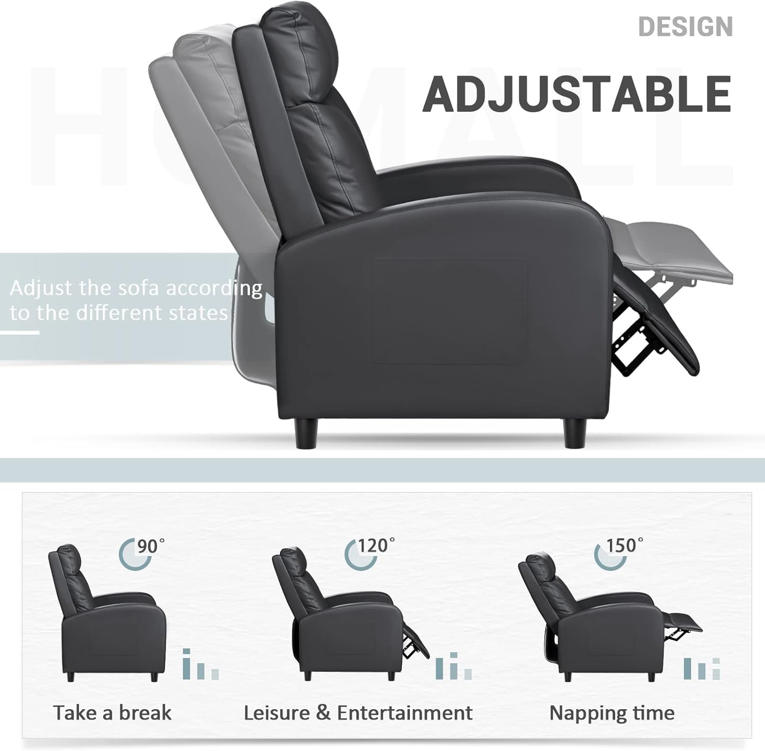 Homall Recliner Chair Padded Seat Pu Leather for Living Room Single Sofa Recliner Modern Recliner Seat Club Chair Home Theater Seating Black, T-LR72P0