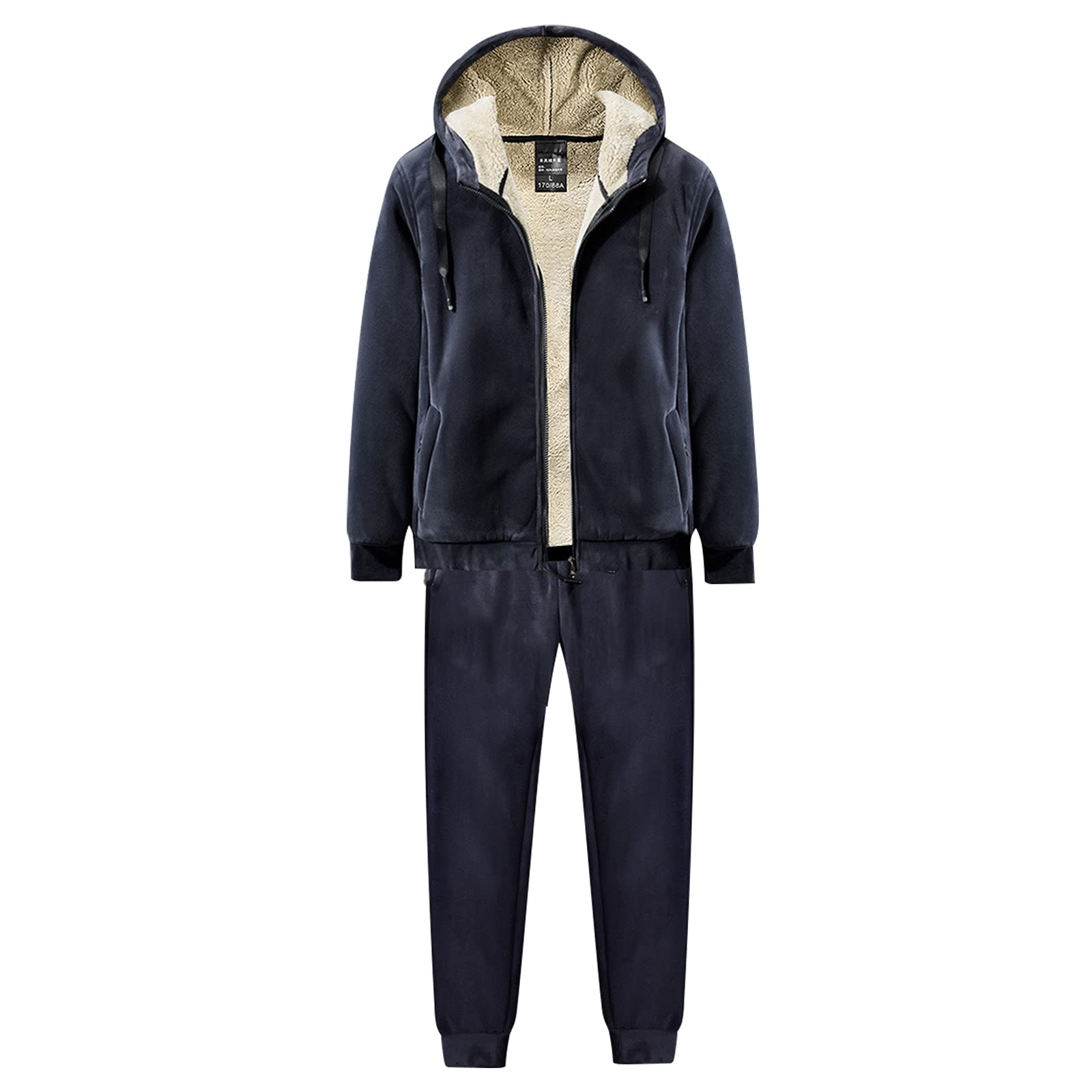 amropi Tuta da Uomo Vello Foderato Cappotto con Cappuccio e Pantaloni Inverno Caldo Jogging Tute
