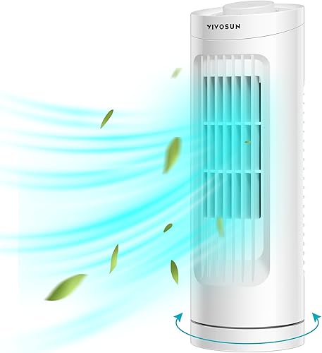 VIVOSUN Ventilador de torre de 13 pulgadas, ventilador de escritorio sin aspas con 3 velocidades y oscilación de 70, portátil y compacto, ventilador