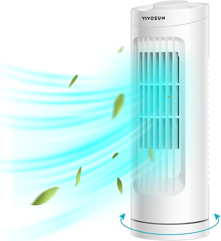 13'' Tower Fan, Bladeless Desk Fan with 3 Speeds and 70° Oscillation, Portable and Compact, Quiet Cooling Fan for Home and Office, White