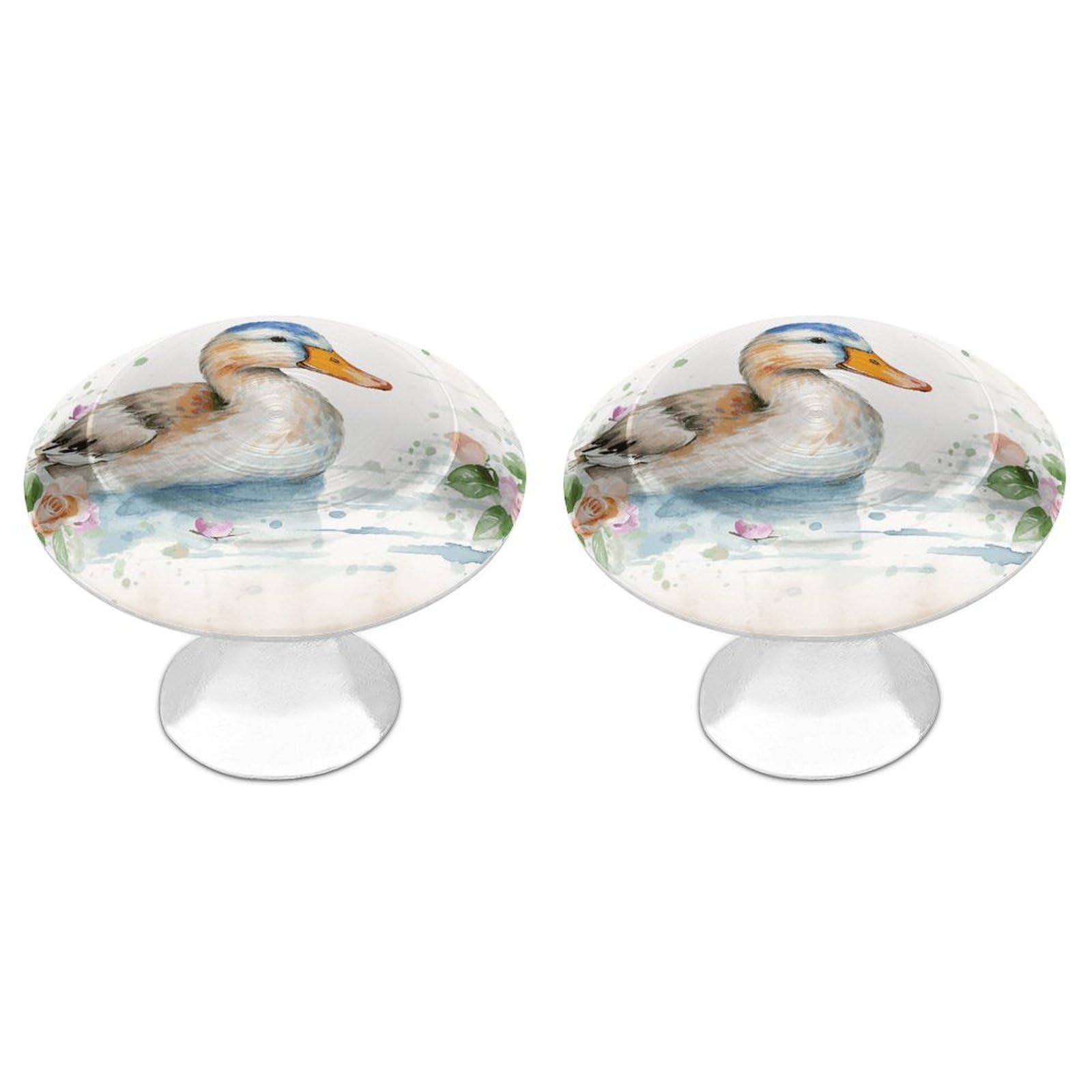 Fodpand White 2 Pack Cabinet Knobs 1.1 Inch Single Hole Drawer Pulls Handles Decorative Watercolor Duck Furniture Knobs For Dresser Kitchen Bathroom Cupboard Wardrobe Vanity Closet Door Hardware