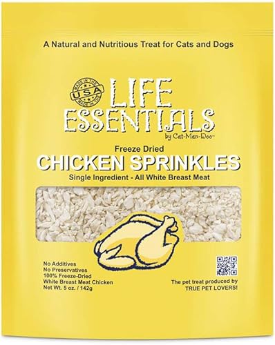 Cat-Man-Doo Life Essentials - Pollo triturado en polvo natural liofilizado para perros y gatos, sin rellenos, conservantes o aditivos, sin granos,