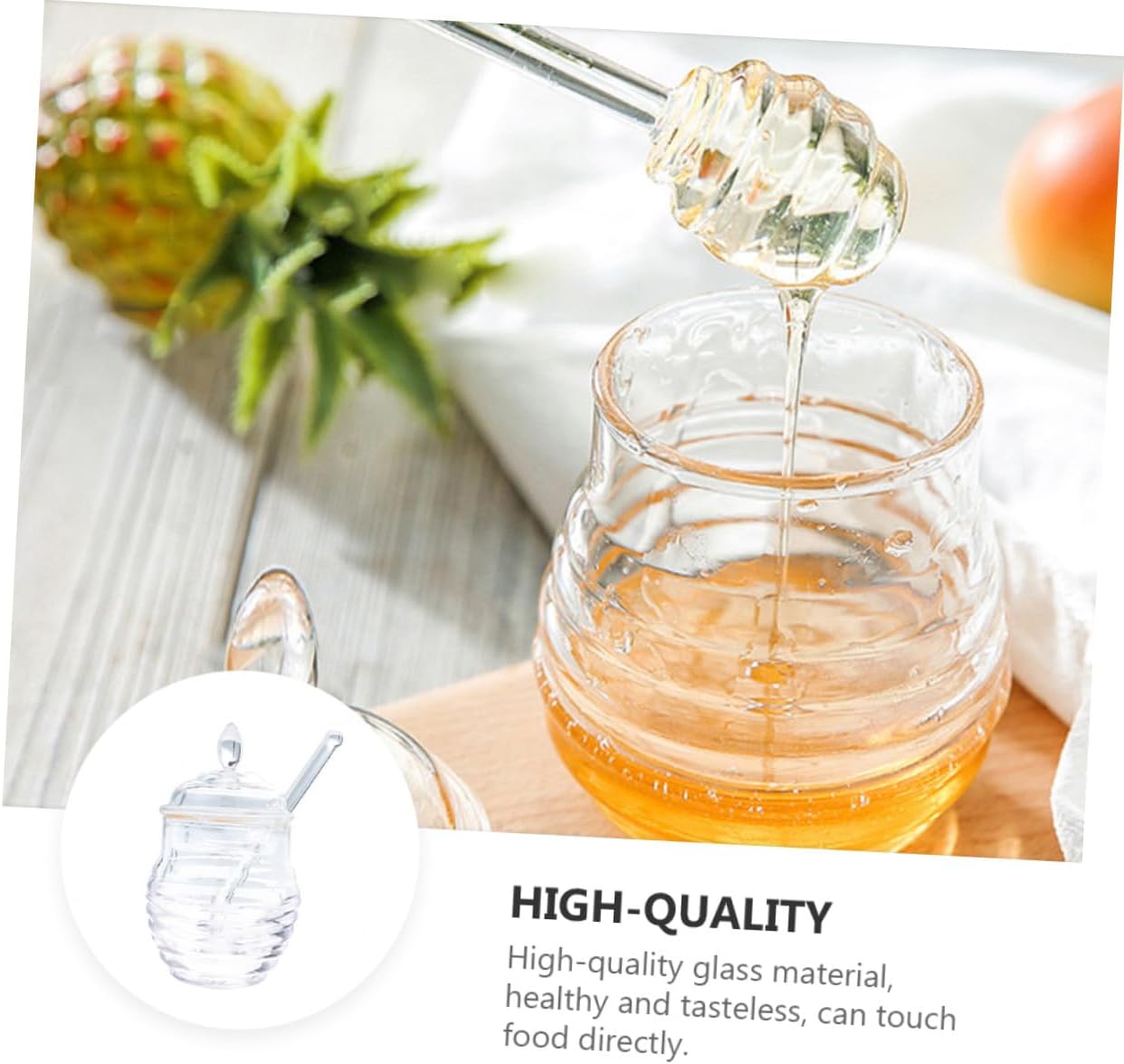 Glass Honey Jar 245ml with Stirring Stick, Bee Honey Pot and Seasoning Container, Glass Storage Jar for Kitchen and Dining Use