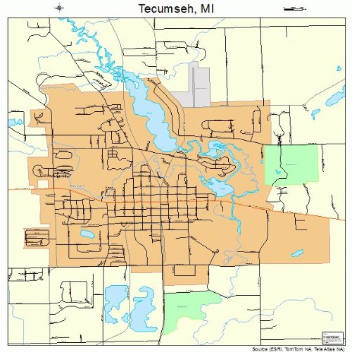Large Street &amp; Road Map of Tecumseh, Michigan MI - Printed poster size ...