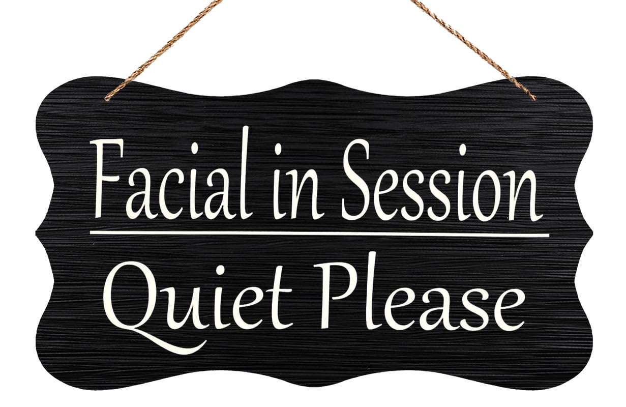 Facial in Session Quiet Please Wooden Sign - 12X6 Inch Front Door Wall Plaque, Farmhouse Porch Home Decor for Spa