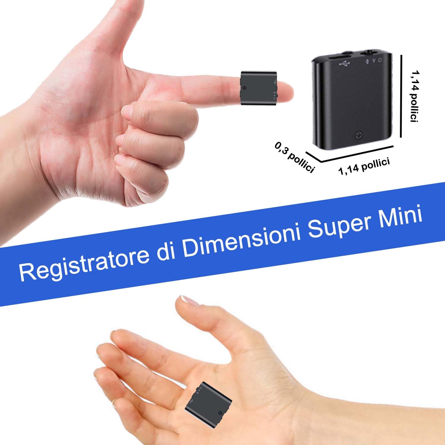 Registratore Vocale, 16GB Mini Registratore Vocale con Magnete Attivazione Vocale, Registratore Vocale Ricaricabile USB per Riunioni Interviste Lezioni
